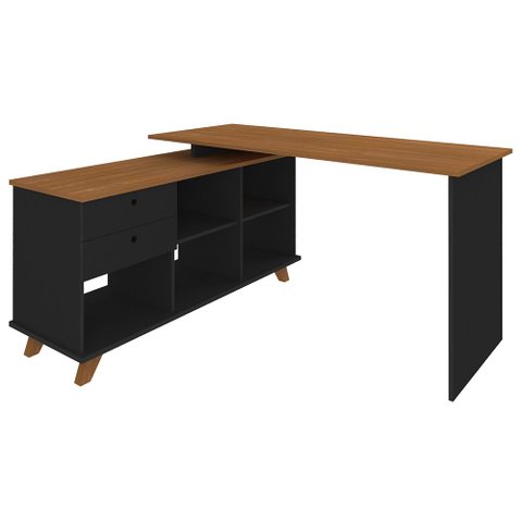 Mesa Escrivaninha em L 2 Gavetas e Nichos Golden A06 Freijó/preto - Mpozenato