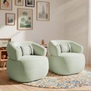Ver imagem 1 de Kit 2 Poltrona Orgânica Chloe Boucle Verde Redonda Decorativa com Almofada Plumante - Arkell