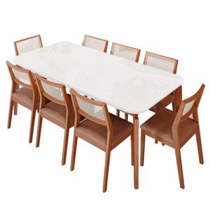 Mesa de Jantar Ficus 2,10 com 8 Cadeiras Bella Tampo Madeira Estilo Luxo Madeira/off White/kaki