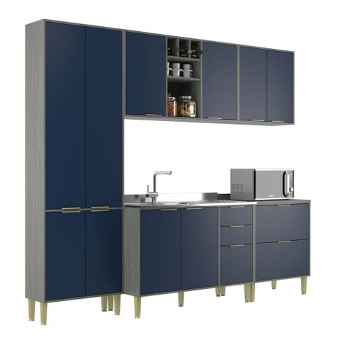 Cozinha Compacta Domus 10 Portas 5 Gavetas Silver/royal - Hecol Móveis