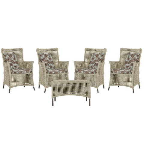 4 Poltronas e 1 Mesa Igapó em Alumínio Pintura Marrom Corda Náutica Estofado 6