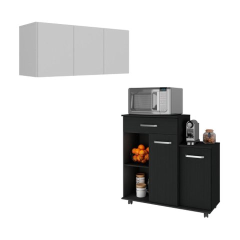Kit Armário de Cozinha 3 Portas com Balcão Multiuso Multimóveis Mp2234 Branco/preto