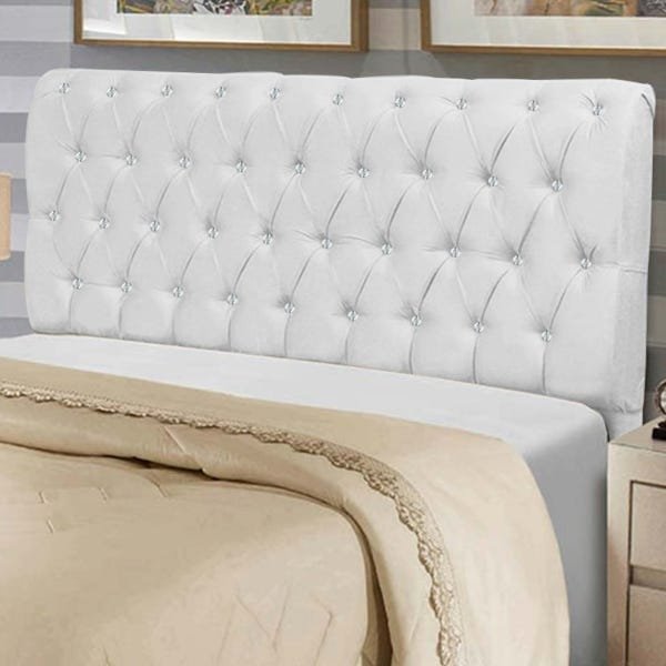Cabeceira Estofada Maria 100CM Solteiro Strass Suede Branco - D A DECOR - 1