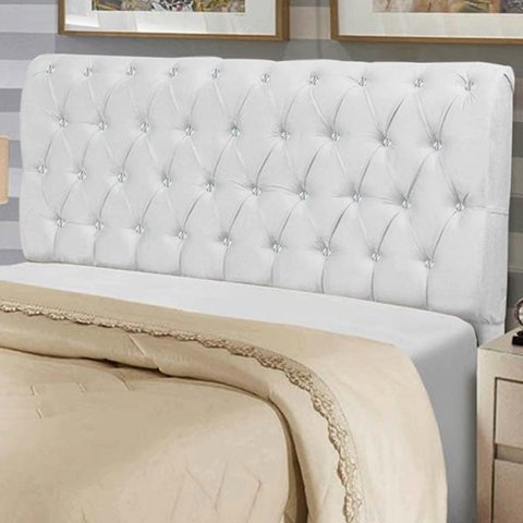 Cabeceira Estofada Maria 100CM Solteiro Strass Suede Branco - D A DECOR