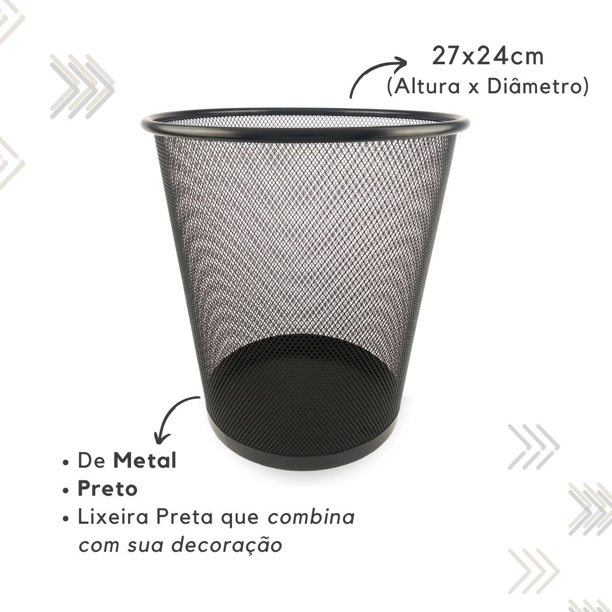 Kit Organizador, Porta Caneta e Lixeira Preto Escritório - 3