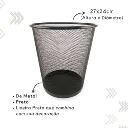 Kit Organizador, Porta Caneta e Lixeira Preto Escritório - 3