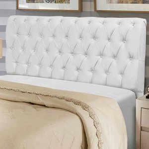 Cabeceira Estofada Maria 195CM King Strass Suede Branco - D A DECOR