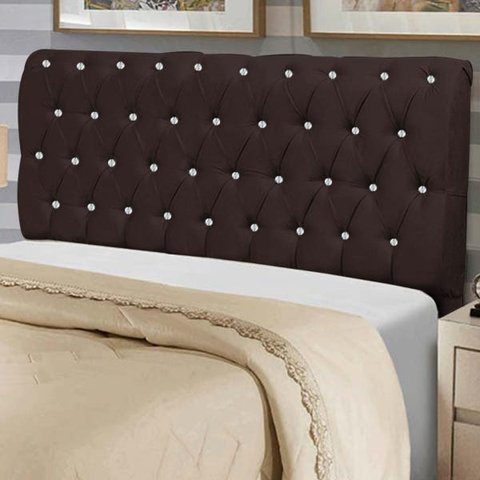 Cabeceira Estofada Maria 140CM Casal Strass Courino Marrom - D A DECOR