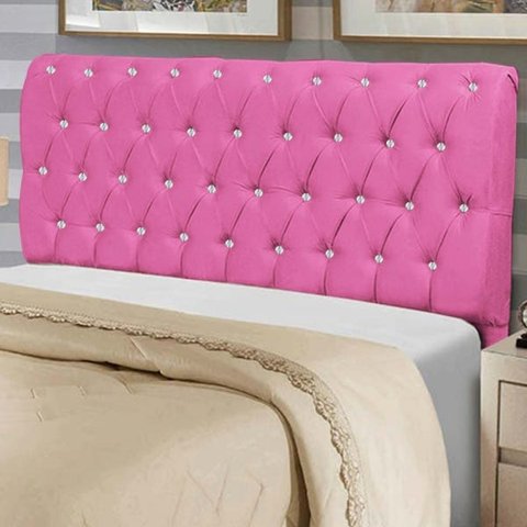 Cabeceira Estofada Maria 160CM Queen Strass Courino Pink - D A DECOR