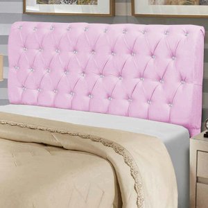 Cabeceira Estofada Alice 195CM King Strass Courino Rosa - D A DECOR
