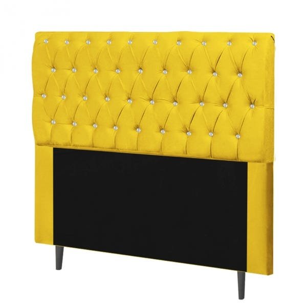 Cabeceira Estofada Alice 160CM Queen Strass Courino Amarelo - D A DECOR - 2