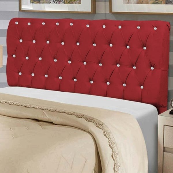 Cabeceira Estofada Alice 195CM King Strass Courino Vermelho - D A DECOR