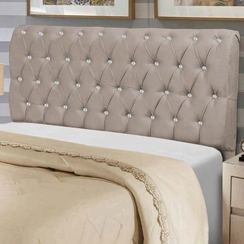 Cabeceira Estofada Alice 195CM King Strass Courino Bege - D A DECOR