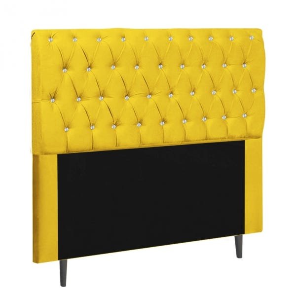 Cabeceira Estofada Alice 90CM Solteiro Strass Suede Amarelo - D A DECOR - 3