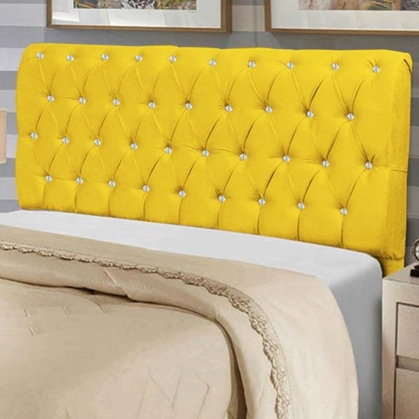Cabeceira Estofada Alice 90CM Solteiro Strass Suede Amarelo - D A DECOR - 1