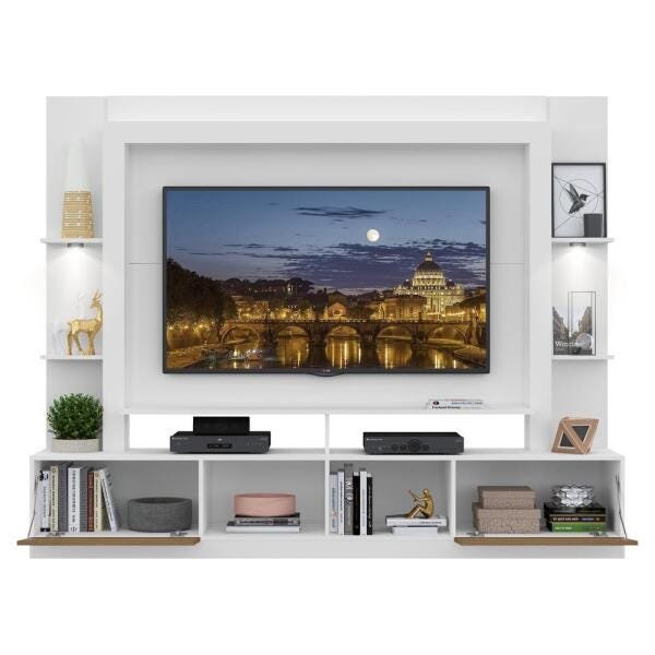 Rack Estante TV 65 Polegadas com Leds Berlim Multimóveis Branco/Madeirado - 5