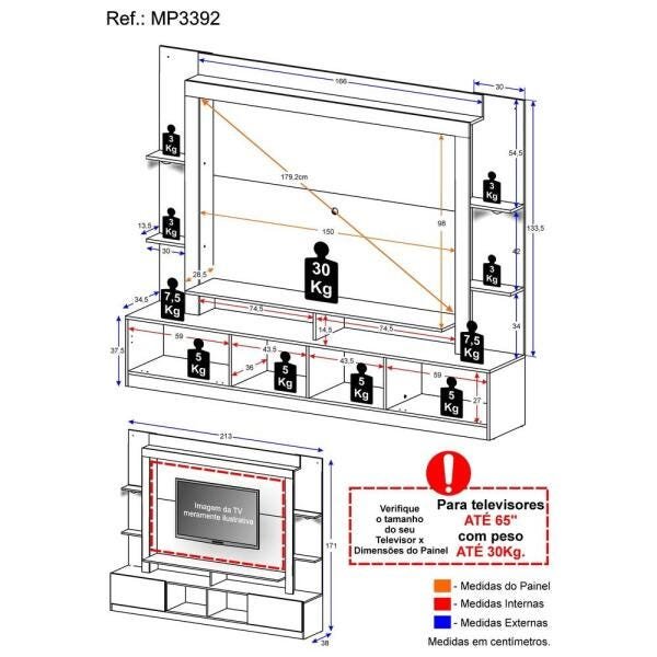 Rack Estante TV 65 Polegadas com Leds Berlim Multimóveis Madeirado - 4