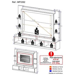 Rack Estante para TV até 65 Polegadas com Leds Berlim Multimóveis Madeirado/Preto - 4