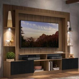 Rack Estante para TV até 65 Polegadas com Leds Berlim Multimóveis Madeirado/Preto - 1