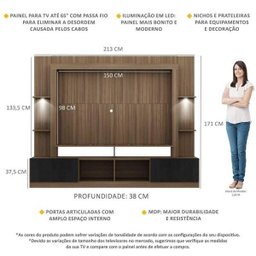 Rack Estante para TV até 65 Polegadas com Leds Berlim Multimóveis Madeirado/Preto - 3
