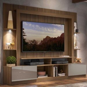 Rack Estante TV 65 Polegadas com Leds Berlim Multimóveis Madeirado/Lacca Fumê