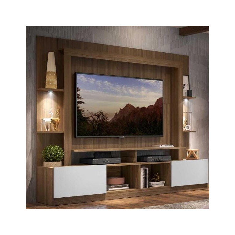 Rack Estante TV 65 Polegadas com Leds Berlim Multimóveis Madeirado/Branco