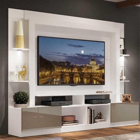 Rack Estante TV 65 Polegadas com Leds Berlim Multimóveis Branco/Lacca Fumê