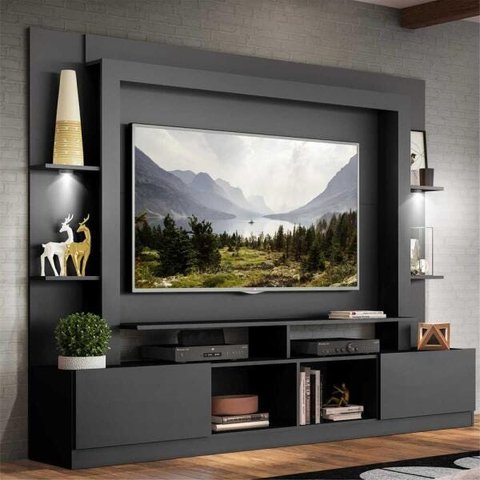 Rack Estante Tv 65 Polegadas com Leds Berlim Multimóveis Preto