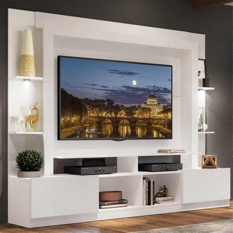 Rack Estante com Suporte para TV até 65 Polegadas e Leds Berlim Multimóveis Branco