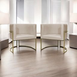 Kit 2 Poltronas Decorativa Recepção Luna Suede Cores Base de Ferro Champagne - 2