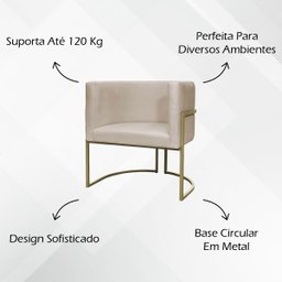 Kit 2 Poltronas Decorativa Recepção Luna Suede Cores Base de Ferro Champagne - 3