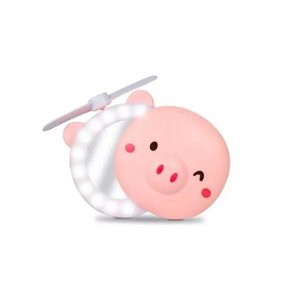 Mini Ventilador Portátil Porquinho com Espelho LED Maquiagem