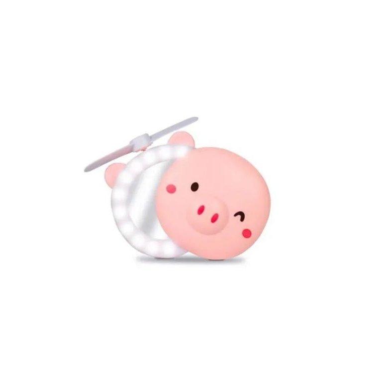 Mini Ventilador Portátil Porquinho com Espelho LED Maquiagem