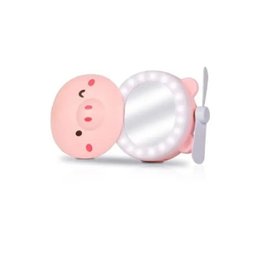 Mini Ventilador Portátil Porquinho com Espelho LED Maquiagem - 4