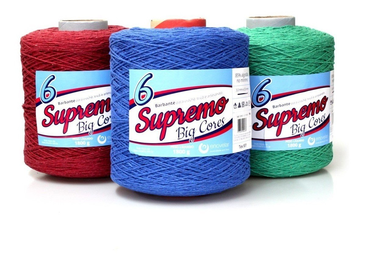 Kit 3 Barbantes Supremo N6 - 1,8KG Cores Variadas CONE 1,8KG