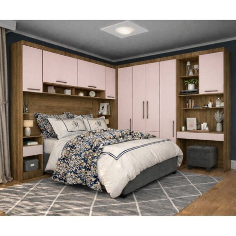 Guarda Roupa Modulado Casal Queen 1,58 M Canto com Escrivaninha Paris Luciane M09:rosa