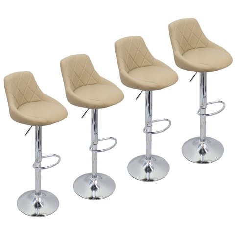 Kit 4 Banquetas Milano Carmel Estofada Giratória C/ Regulagem - Bege