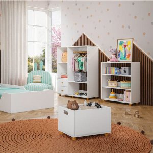 Caixa Organizadora de Brinquedos de Madeira Branca Montessoriana