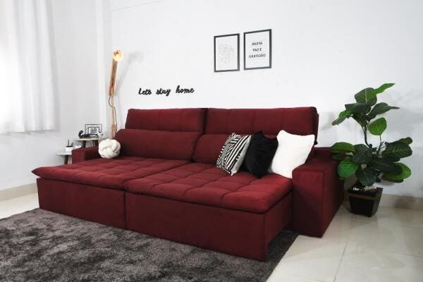 Sofá Connect com Pillow Veludo Bordô 5 Lugares 2.90M Retrátil e Reclinável - 1