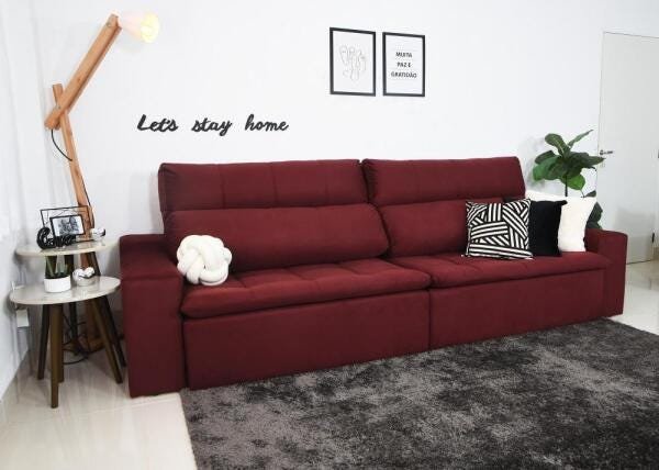 Sofá Connect com Pillow Veludo Bordô 5 Lugares 2.90M Retrátil e Reclinável - 6