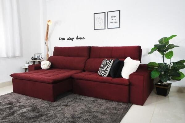 Sofá Connect com Pillow Veludo Bordô 5 Lugares 2.90M Retrátil e Reclinável - 10