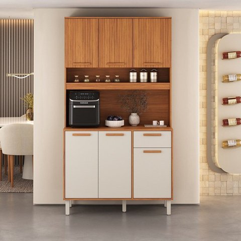 Cozinha Compacta 6 Portas 1 Gaveta 110cm com Nicho Itaflriz Itatiaia Marrom/Cinamomo/Off White