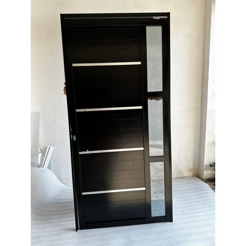 Porta Alumínio 210x80 com Vidro - Lambril Simples Preta