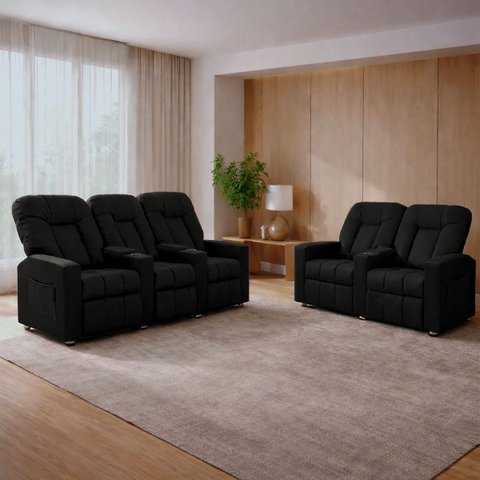 Conjunto de Poltronas Sala de Cinema Reclináveis 2 e 3 Lugares Pequim Pu Preto G23 - Gran Belo