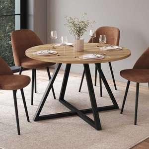 Mesa Jantar Redonda Industrial 4 Lugares 110cm C/ Pés em Aço Cor:nogal com Preto