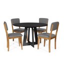 Ver imagem 1 de Mesa de Jantar Redonda Montreal Preta com 4 Cadeiras Estofadas Ella Cinza Escuro