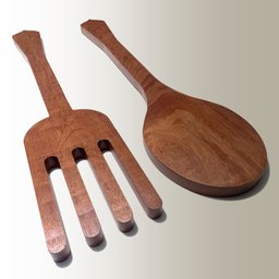 Garfo e Colher Decorativo Madeira Maciça Envernizados 70cm - 5