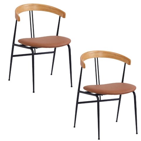 Cadeira Mesa Jantar Estofada Industrial Encosto Curvado 2 Un Cor:caramelo com Preto