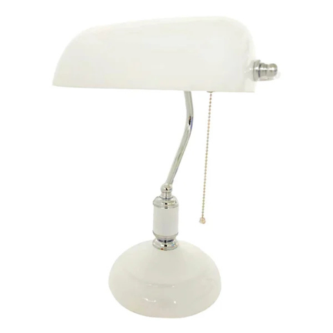 Luminaria de Mesa Inglesa Metal Branco e Cromado Vidro Branco A38xl26cm 1xe27 Gmh Trade