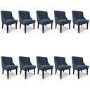 Ver imagem 1 de Kit 10 Cadeiras Estofadas para Sala de Jantar Base Fixa de Madeira Preto Lia Suede Azul Marinho - Ib